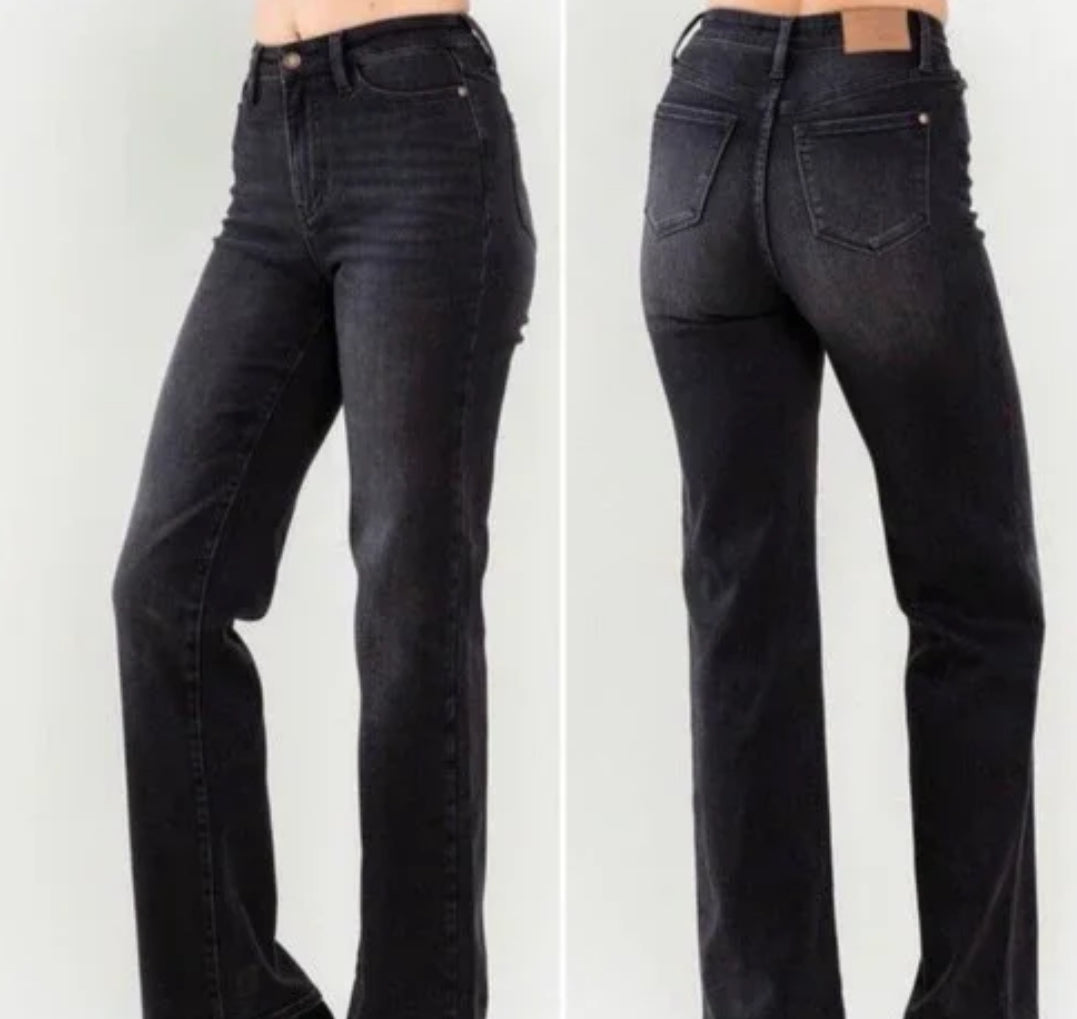 Judy Blue High Waist Straight Leg Faded Black Denim