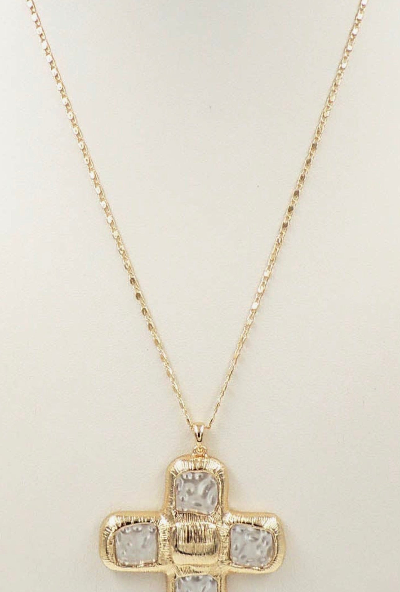 Gold Square Cross Necklace