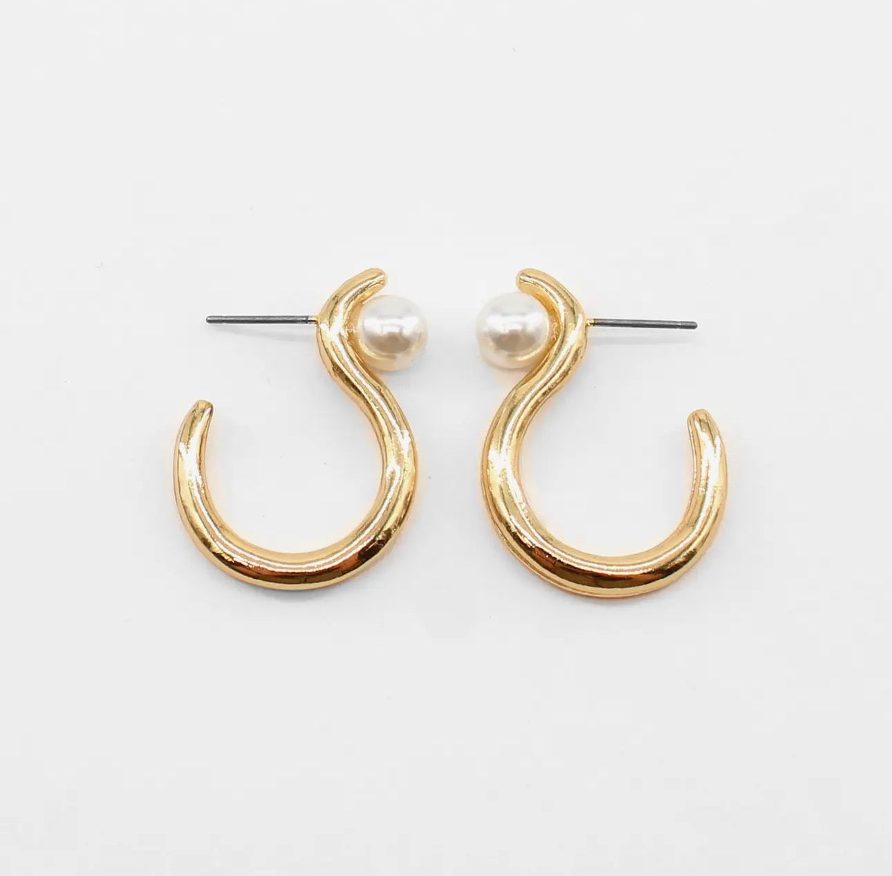 Gold and Pearl Hoop Earrings