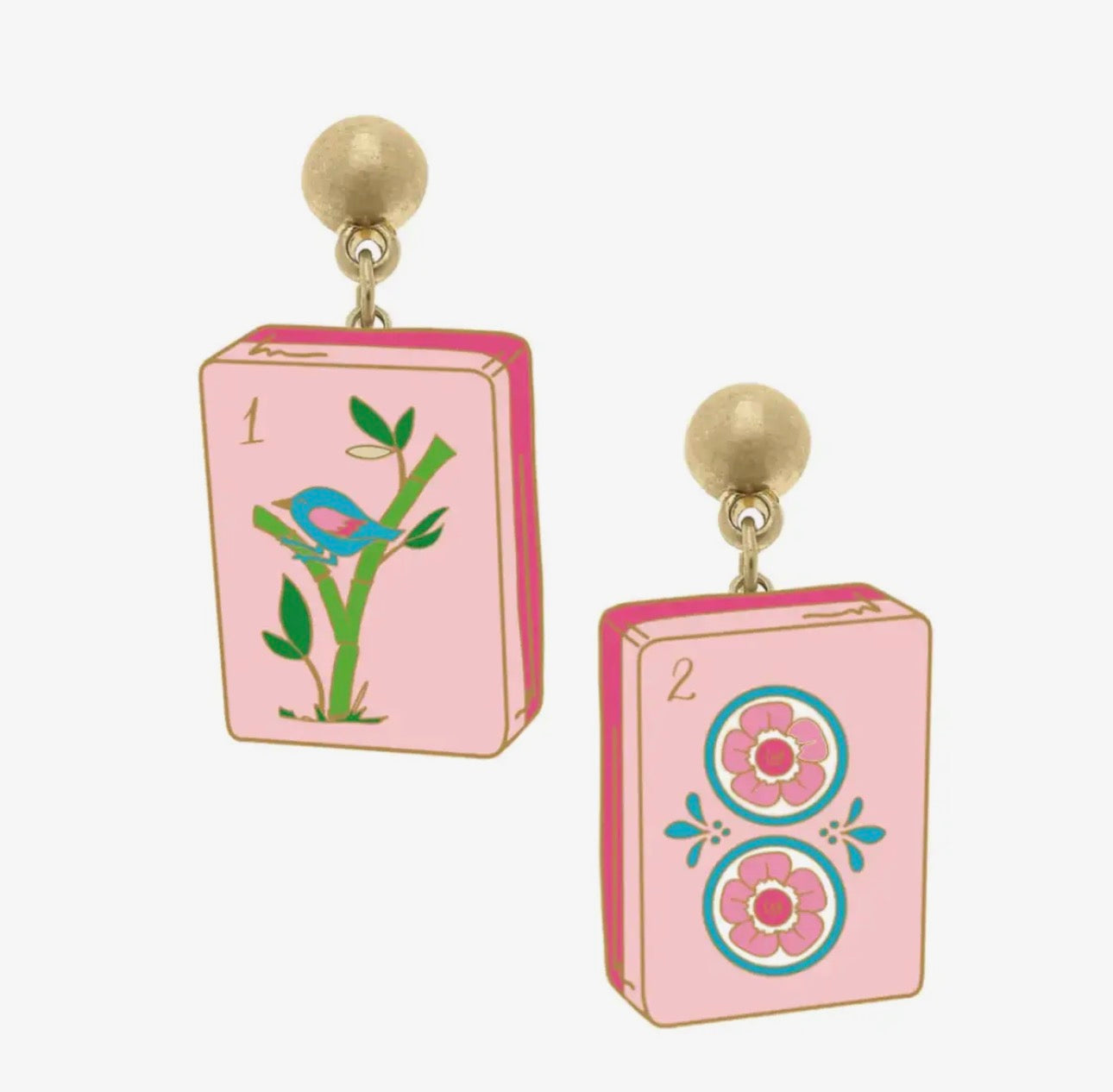 Pink Mahjong Tile Earrings