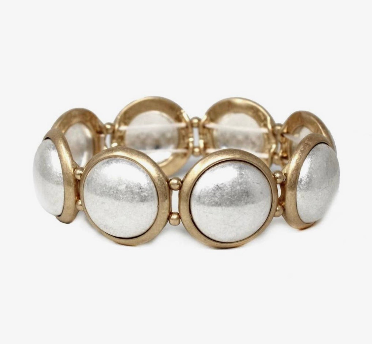 Worn Silver Gold Outline Circle Stretch Bracelet