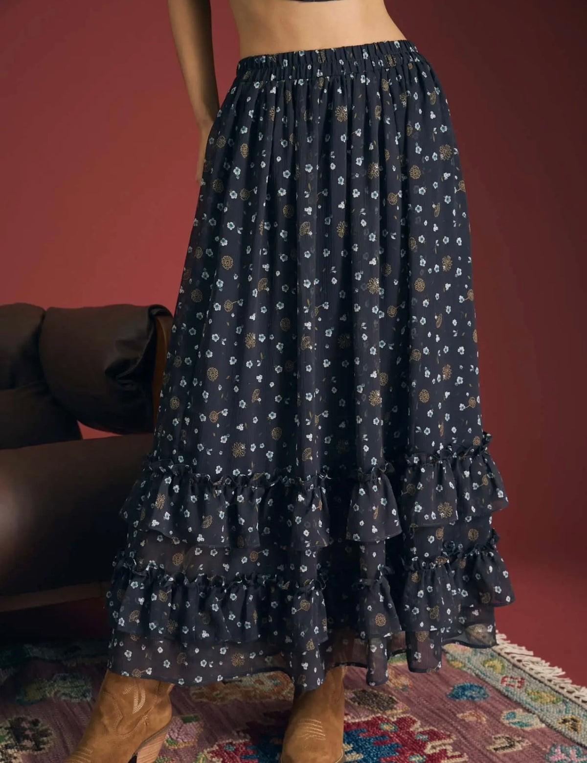 Ava Floral Navy Skirt