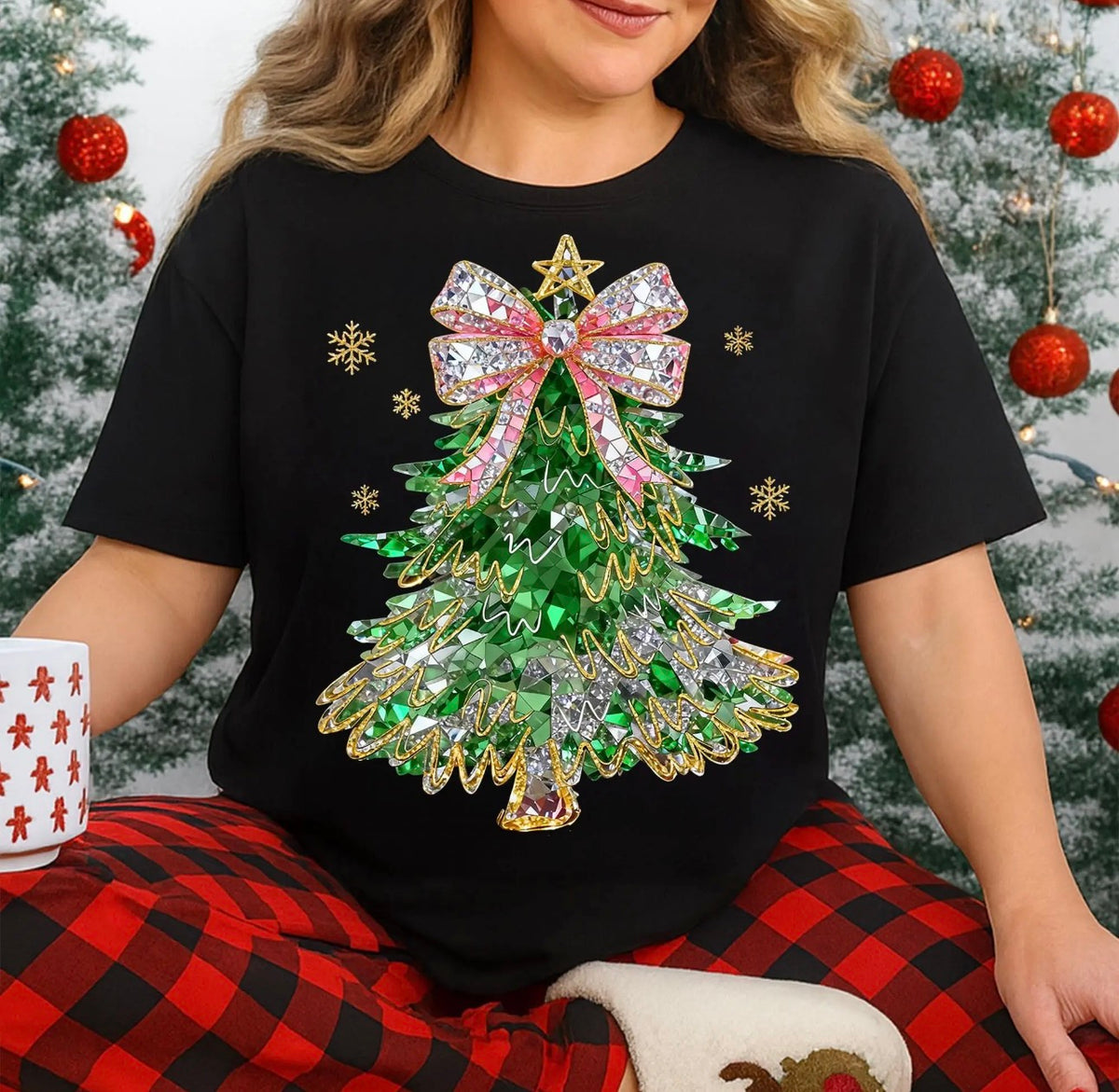 Christmas Tree on Black Tee