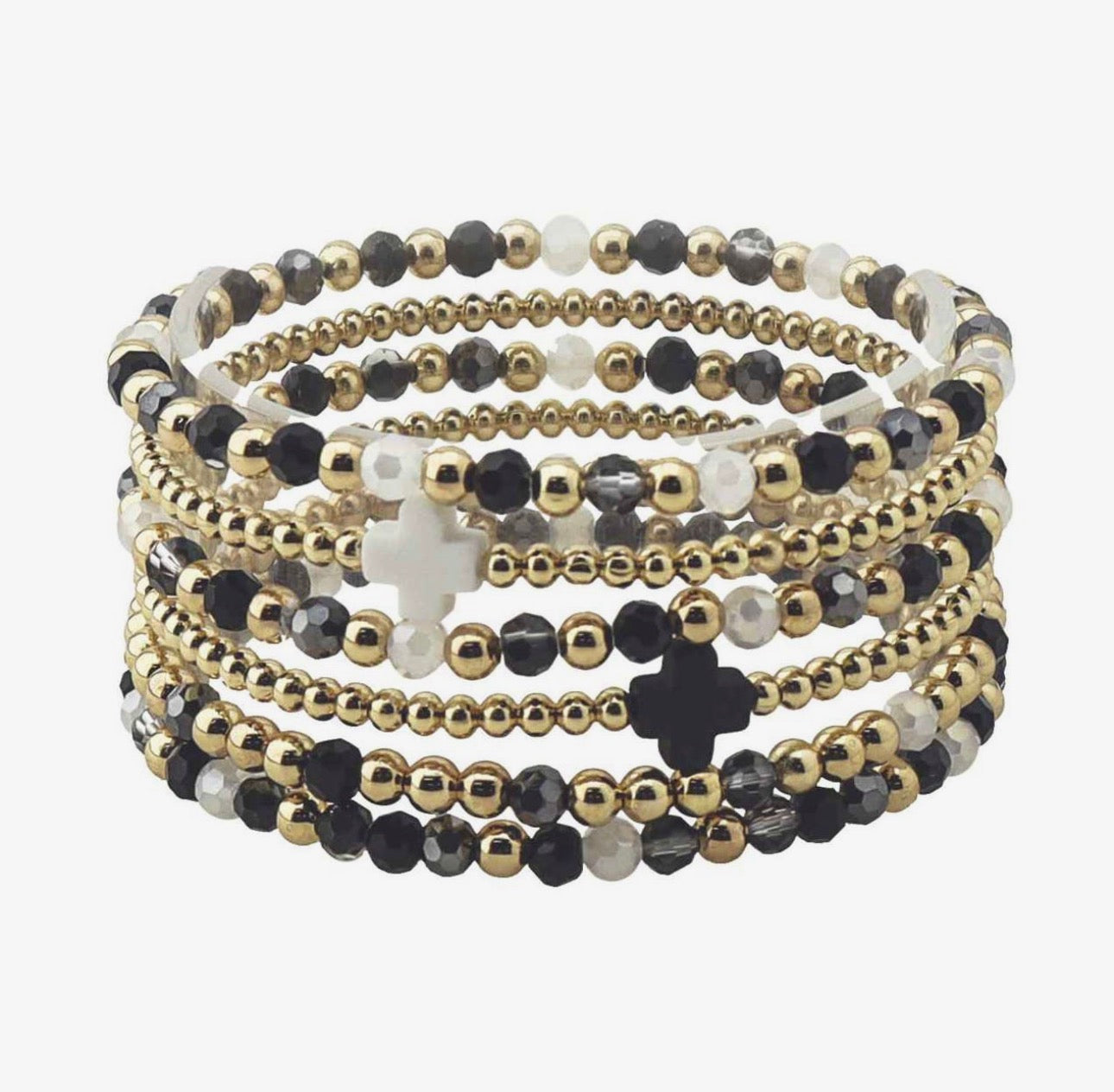 Black Crystal Gold 5 Bracelet Set