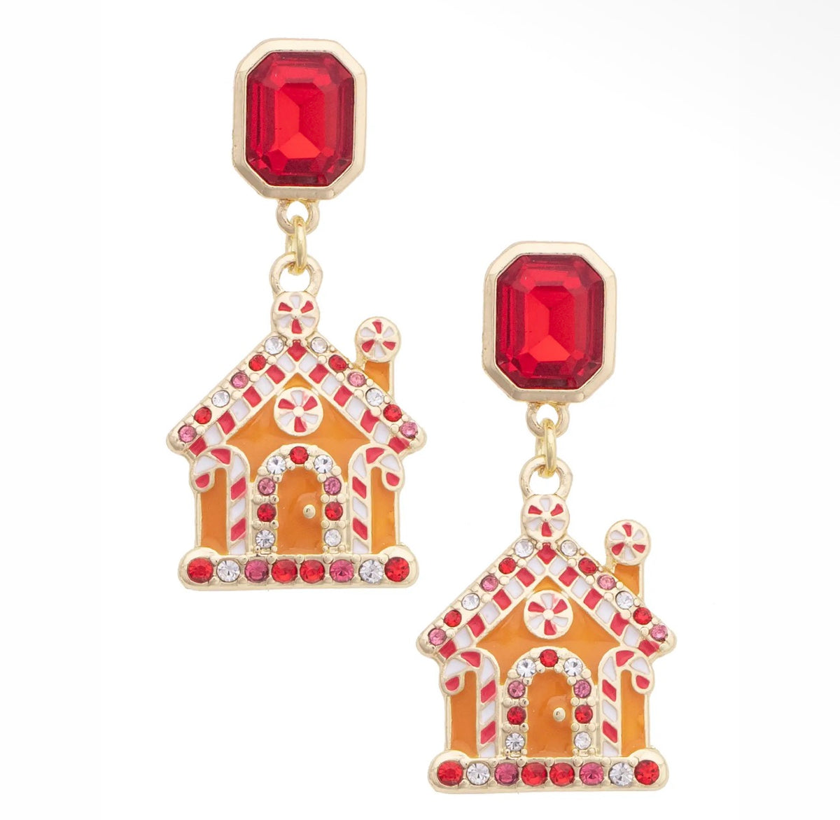 Rhinestone Gingerbread House Earrings