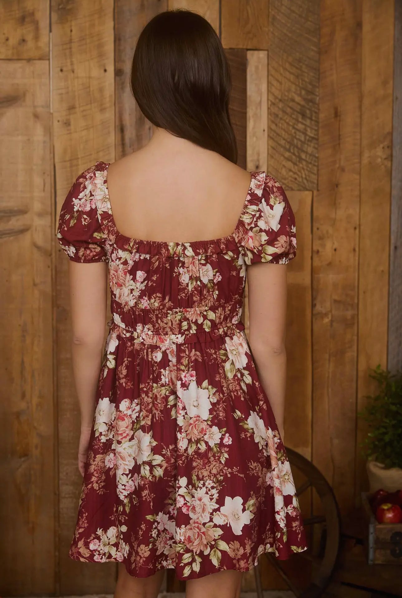 Floral Ruffle Trim Velvet Front Tie Dress