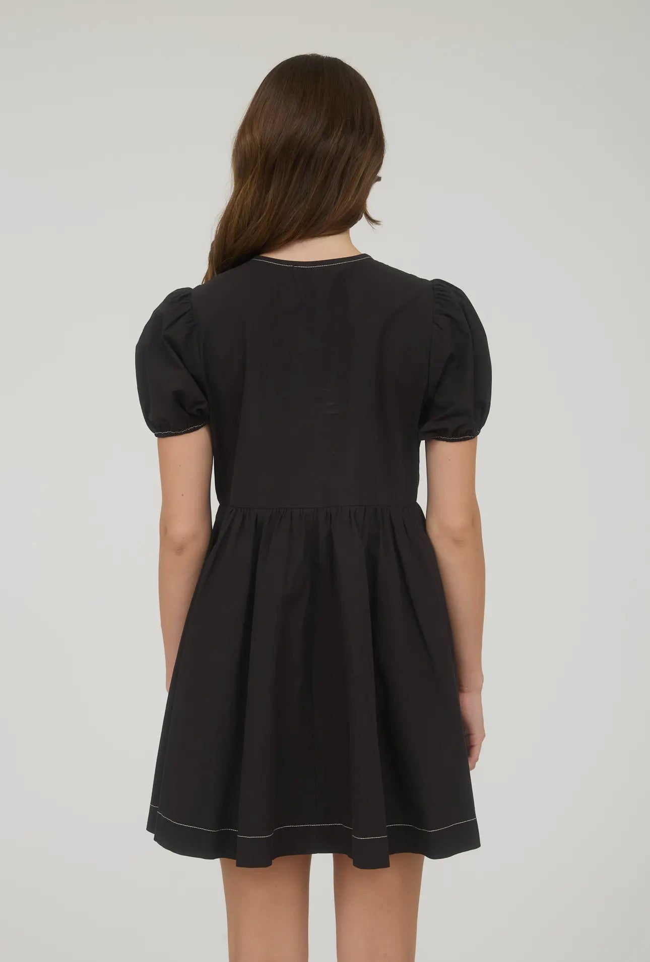 Front Tie Short Puff Sleeve Babydoll Dress