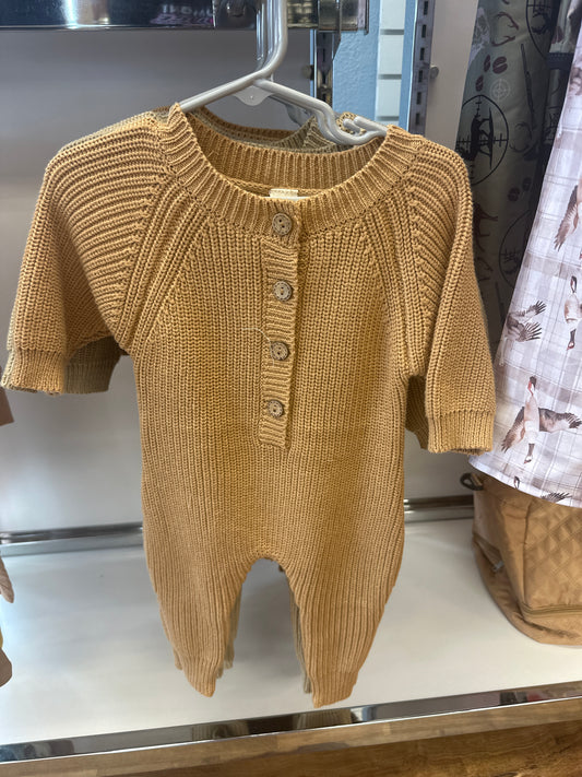 Brown Knitted Zipper Romper