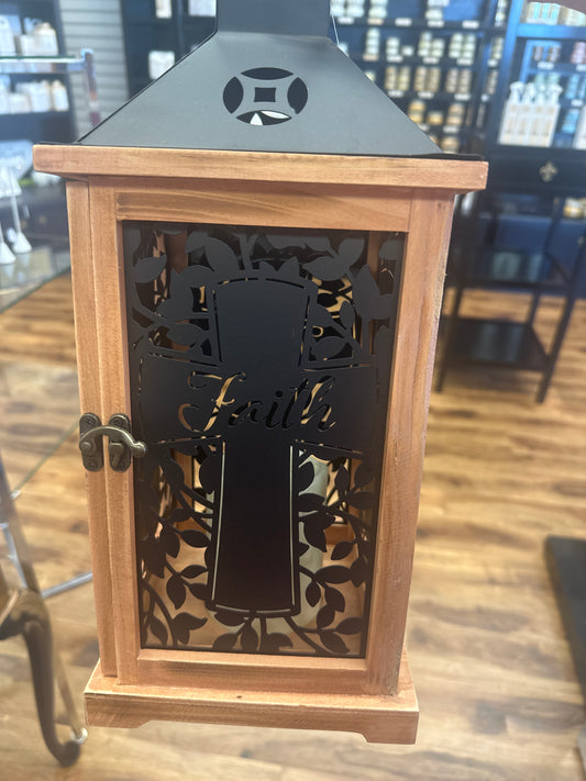 Wood/Metal LED Lantern Faith Cross