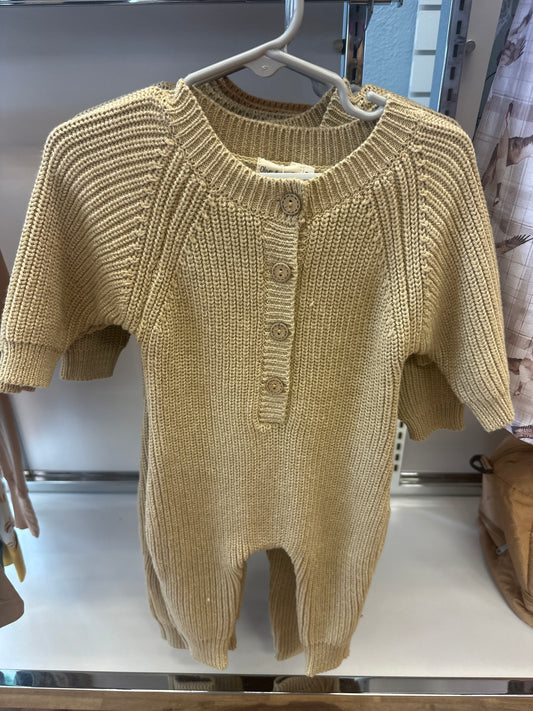Tan Knotted Zipper Romper