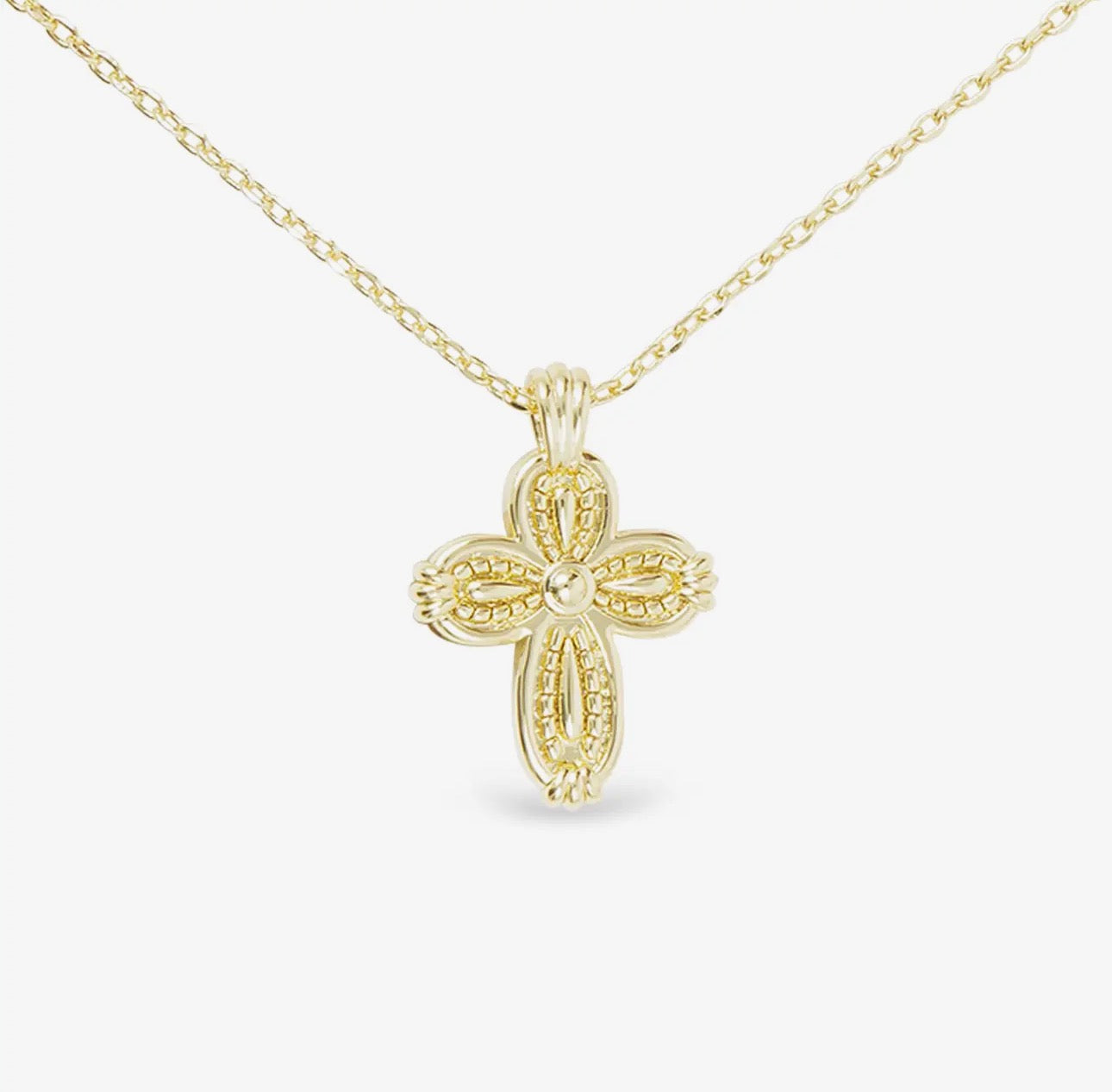 Gold Patterned Small Cross Necklace