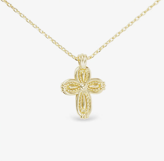 Gold Patterned Small Cross Necklace