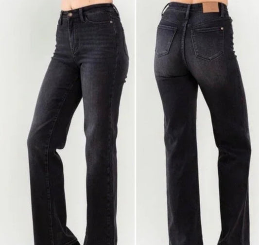 Judy Blue High Waist Straight Leg Faded Black Denim