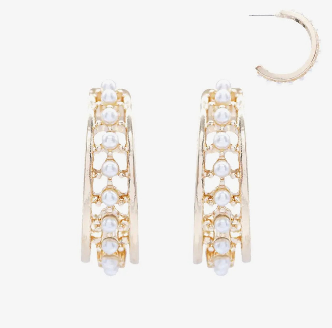 Gold and Pearl Hoop Earrings