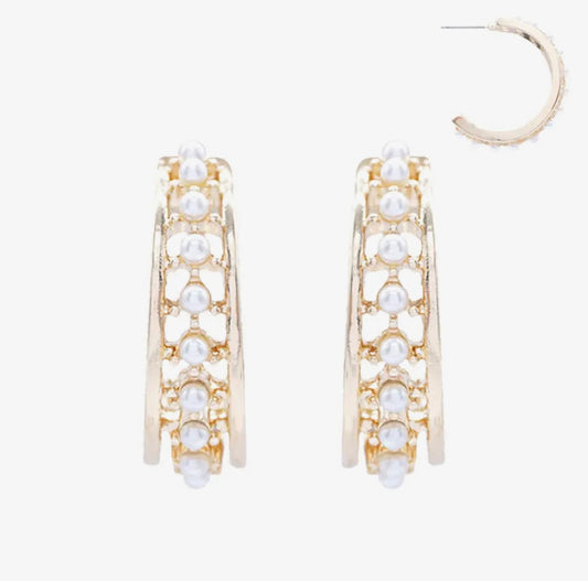 Gold and Pearl Hoop Earrings