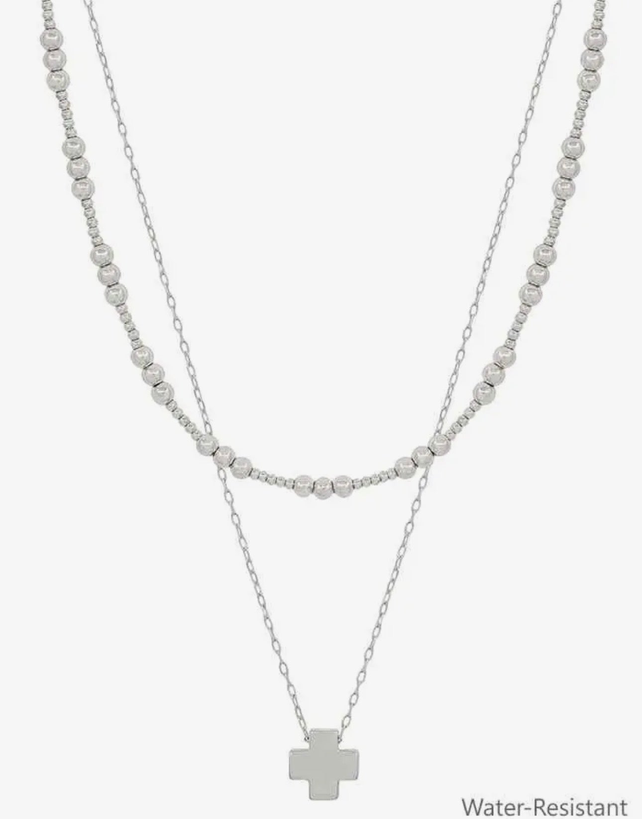 2 Strand Silver Cross Necklace