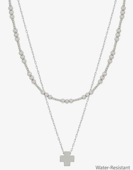 2 Strand Silver Cross Necklace