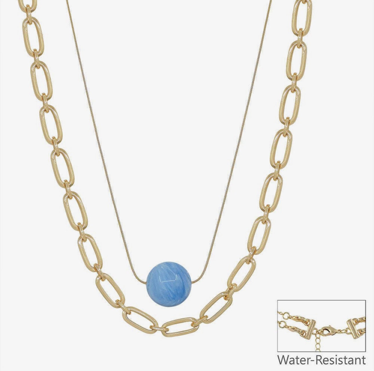 Water Resistant Layered Blue Gold Chain