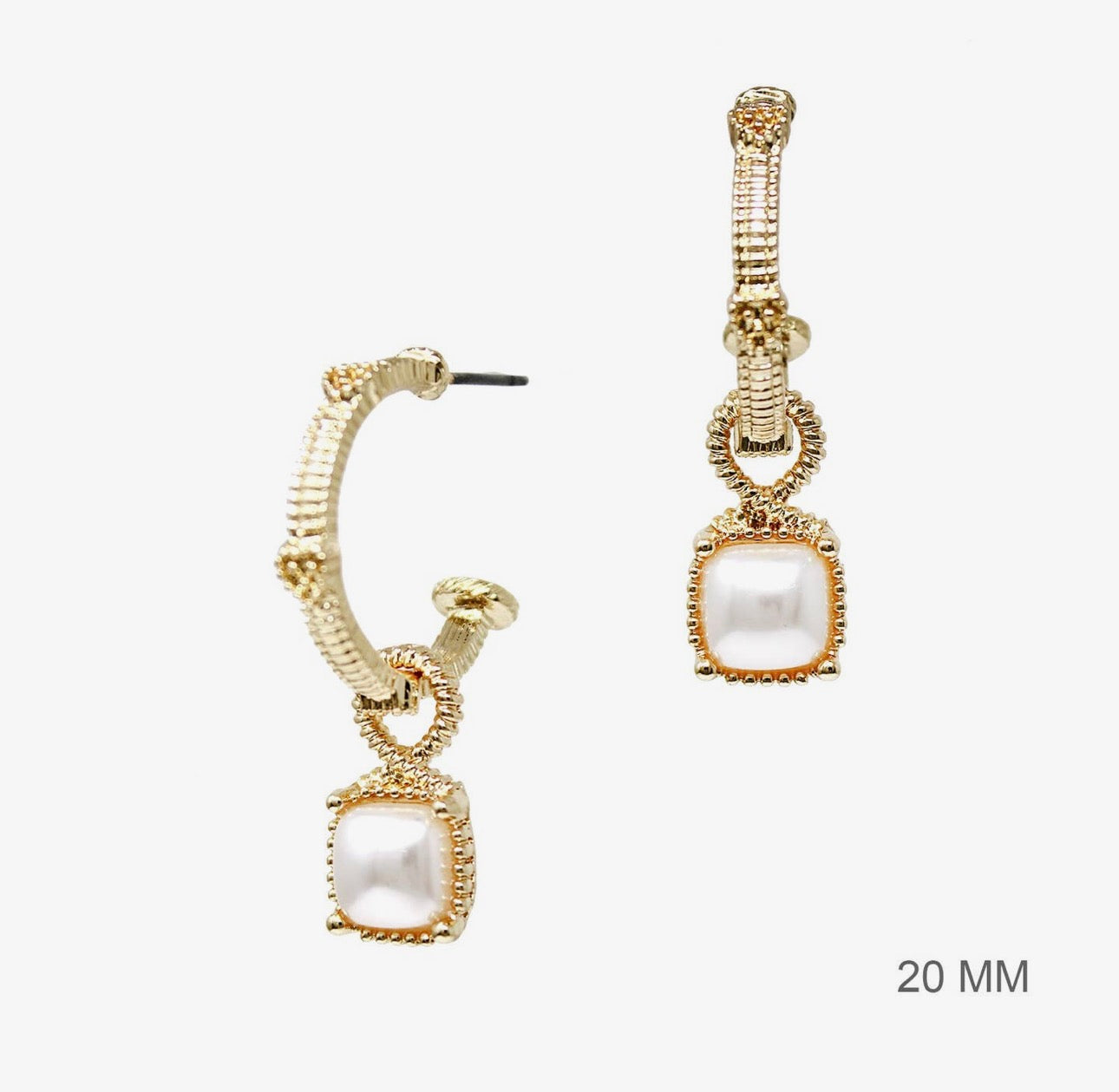 Gold Ribbed Pearl Earrings