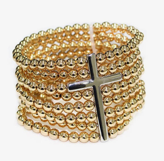 Gold Beaded Cross Bracelet