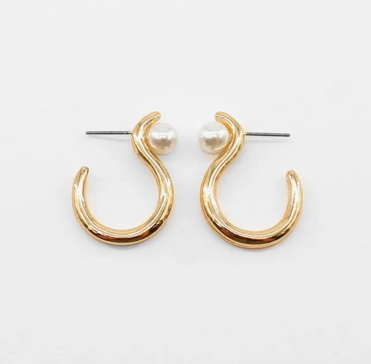 Gold and Pearl Hoop Earrings