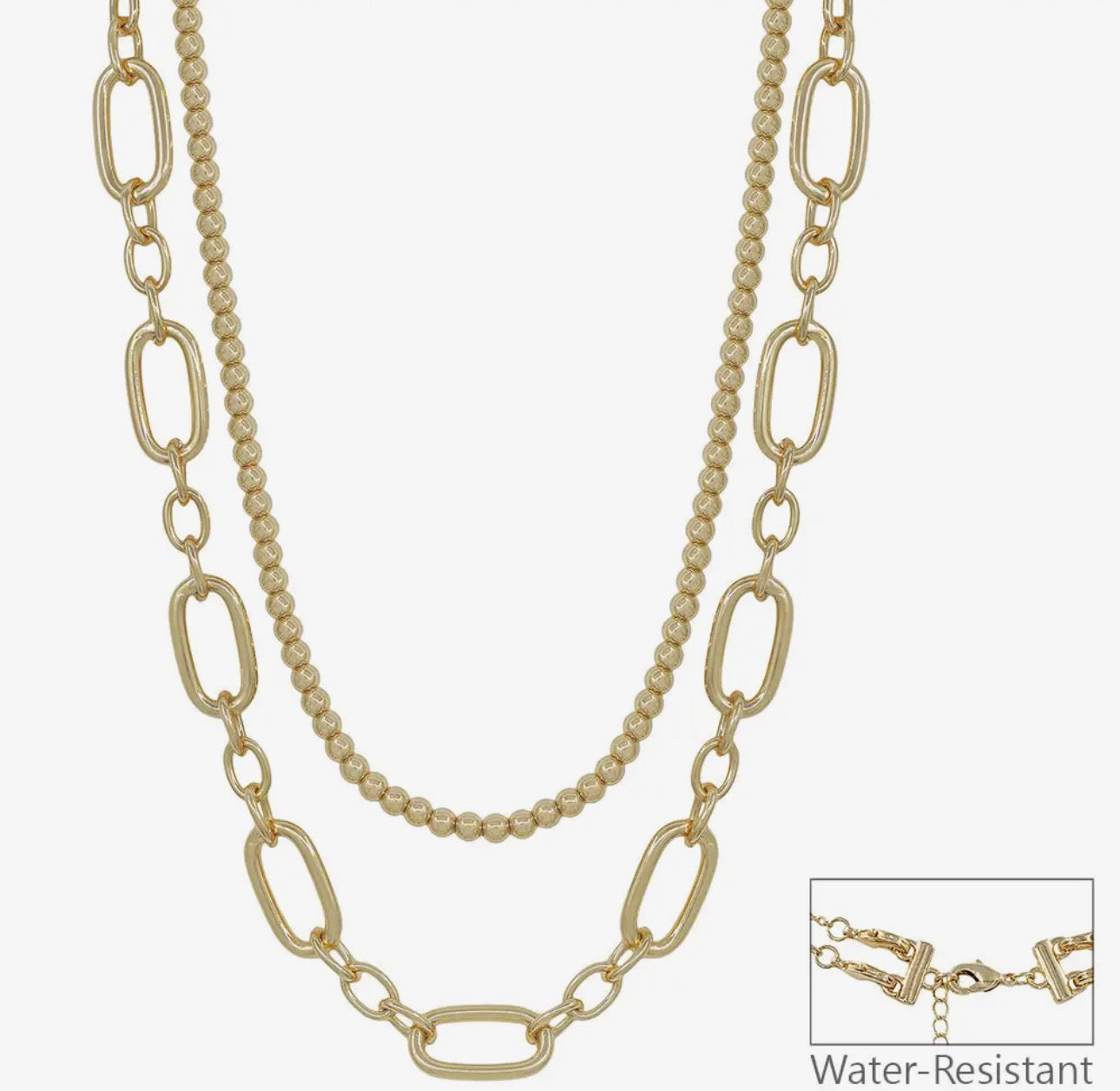 Oval and Bead Double Chain Necklace