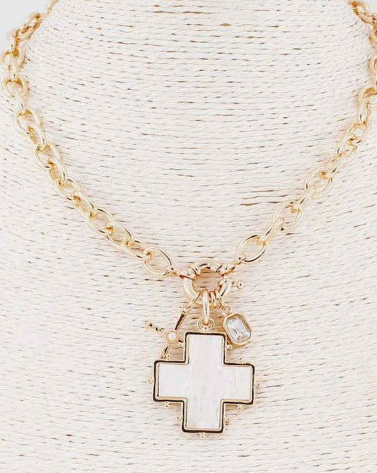 Gold Chain Pearl Cross