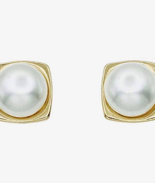 Gold and Pearl Stud Earrings