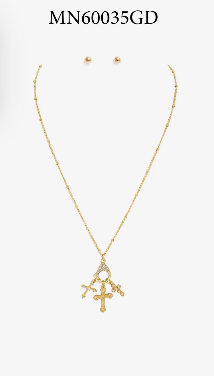 Rhinestone Toggle 3 Cross Necklace