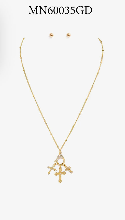 Rhinestone Toggle 3 Cross Necklace