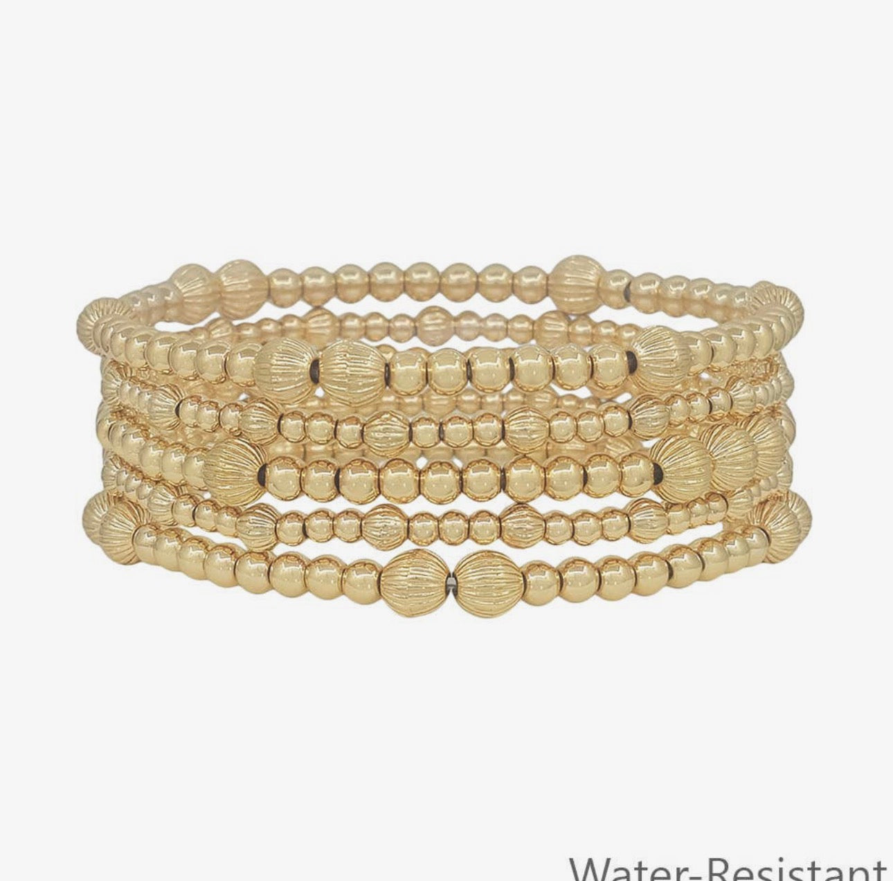 Water Resistant Gold Beaded Bracelets set of 5