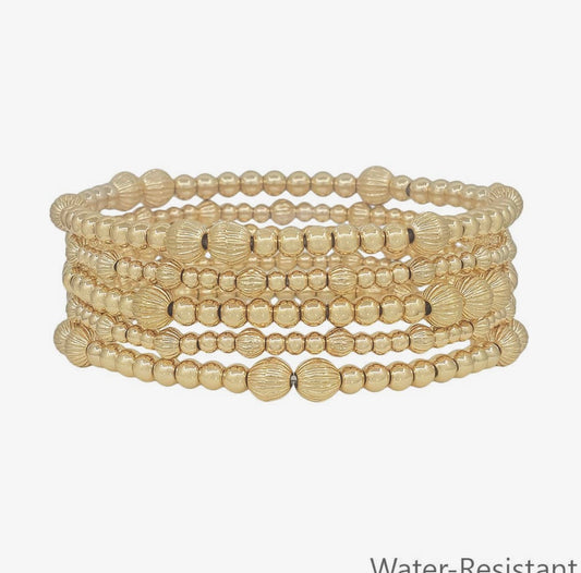 Water Resistant Gold Beaded Bracelets set of 5