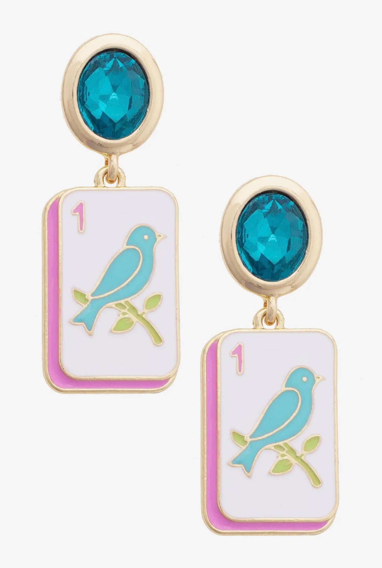 Bird Bam Rhinestone Mahjong Earrings