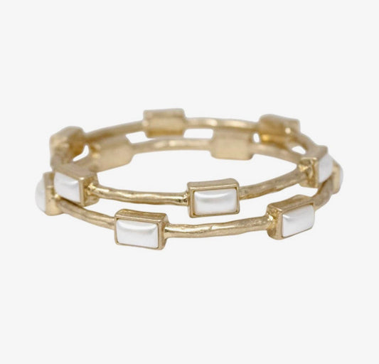 Good and Pearl Rectangle Bangle Bracelets