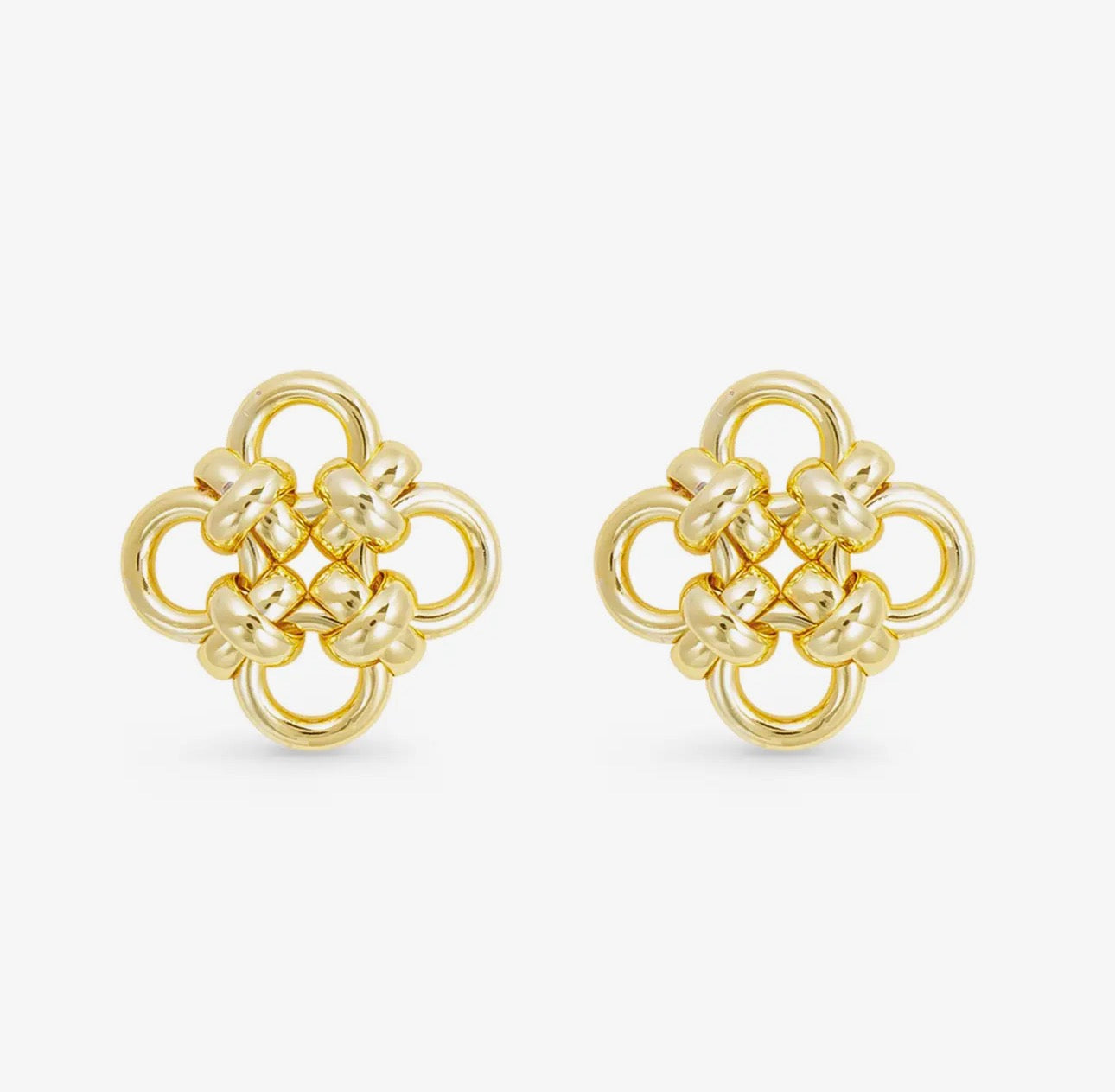 Gold Polished Woven Quatrefoil Earrings