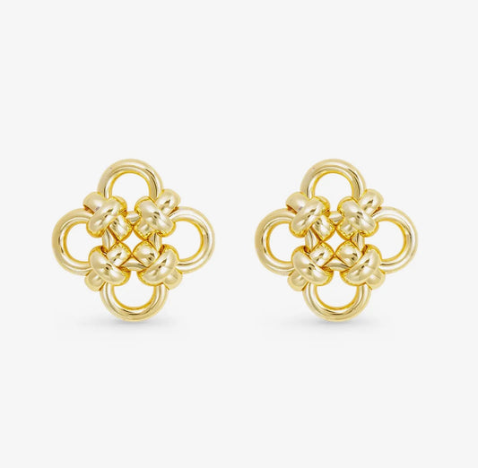 Gold Polished Woven Quatrefoil Earrings
