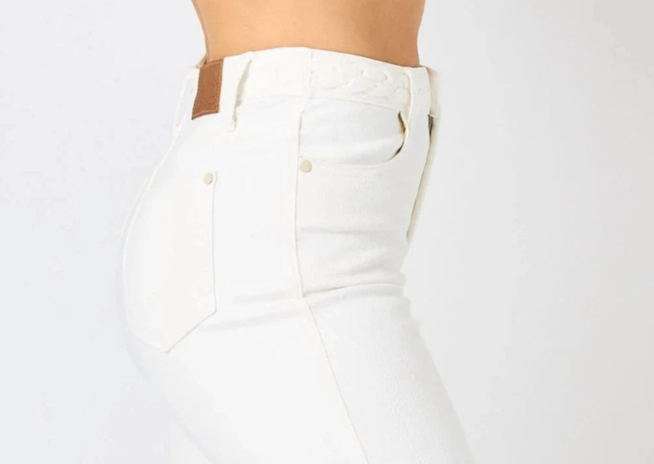 Judy Blue Braided White Jeans