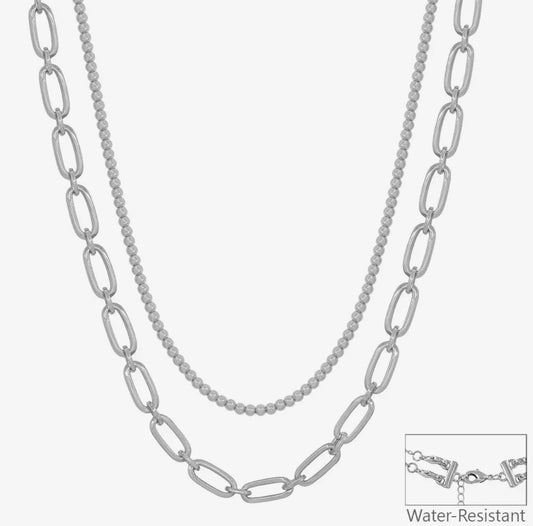 Oval and Bead Double Chain Necklace
