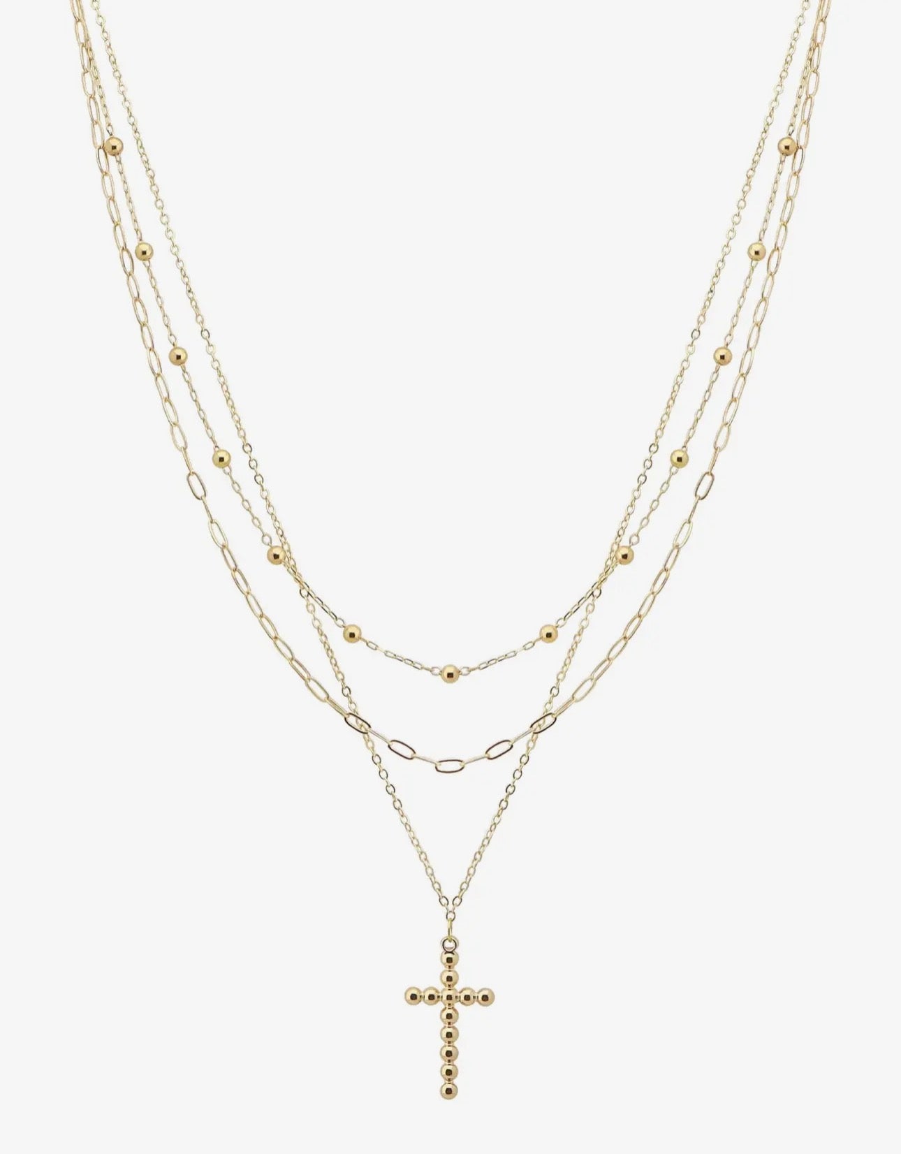 3-Strand Bubble Cross Gold Necklace