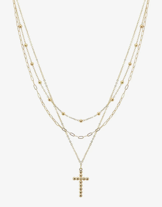 3-Strand Bubble Cross Gold Necklace