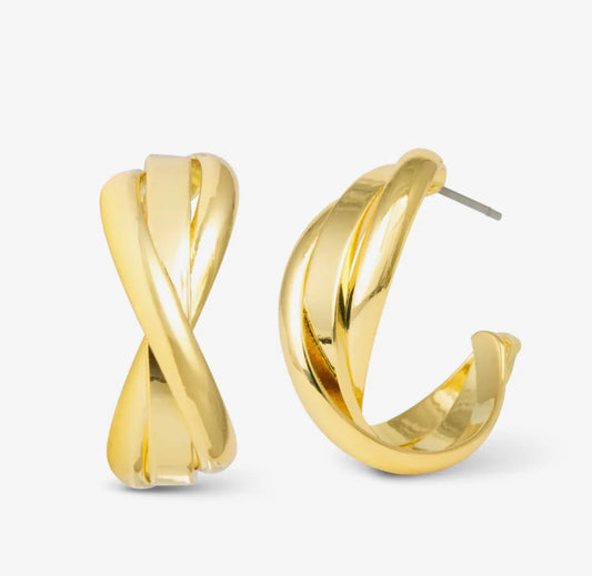 Gold Grace Polished Twist Huggie Earrings