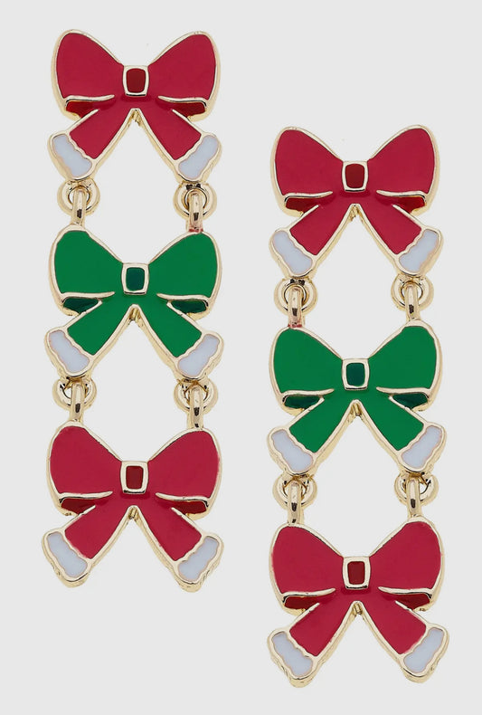Red and Green Bow Earrings