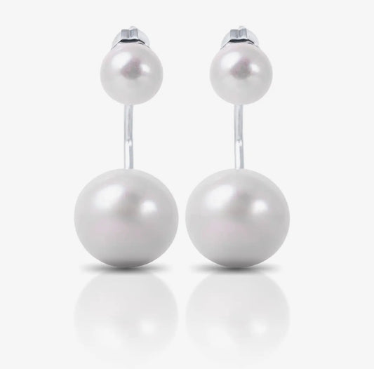 Silver White Pearl Drop Earrings
