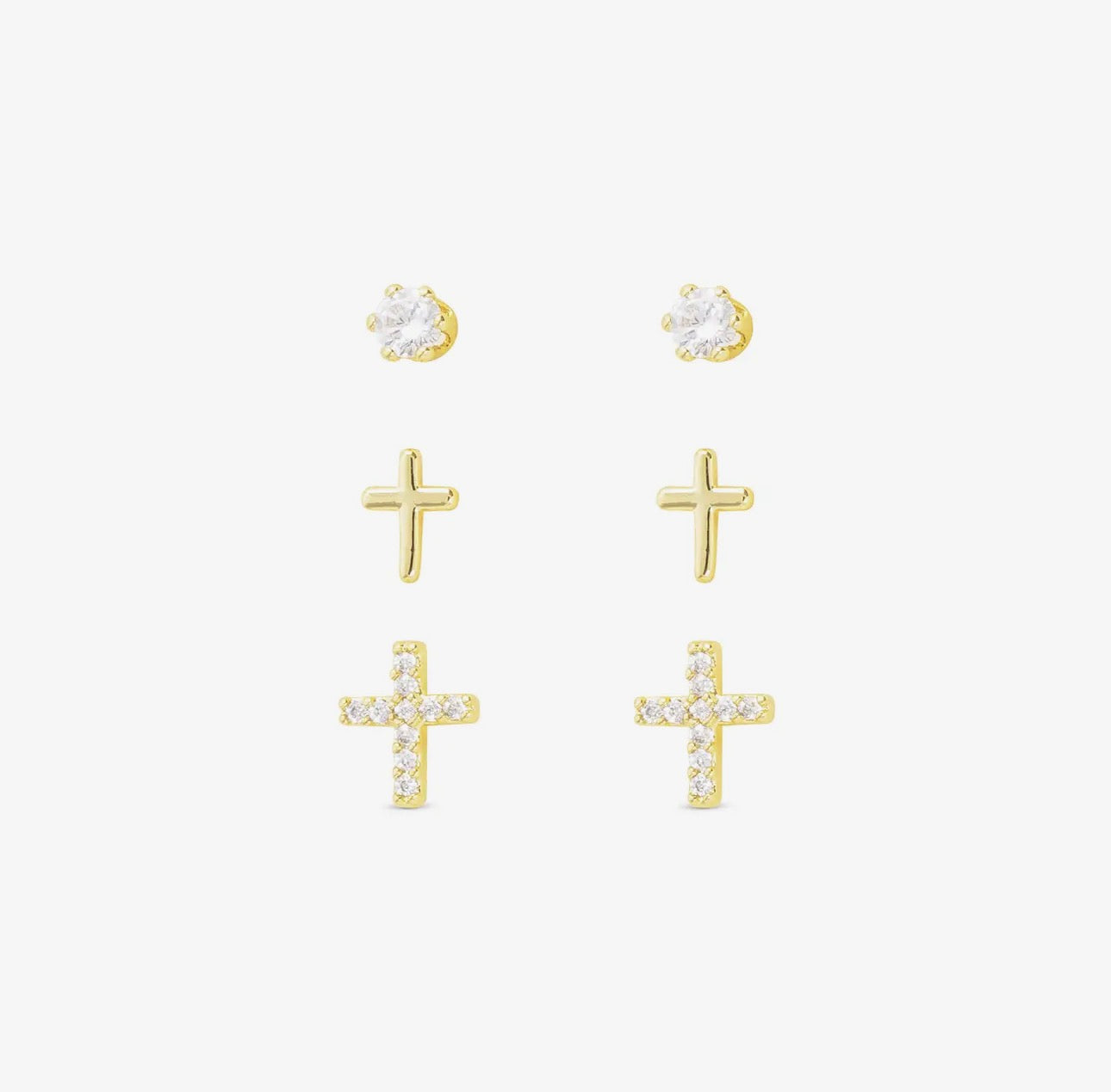 Good CZ Trio Cross With Stud Earrings