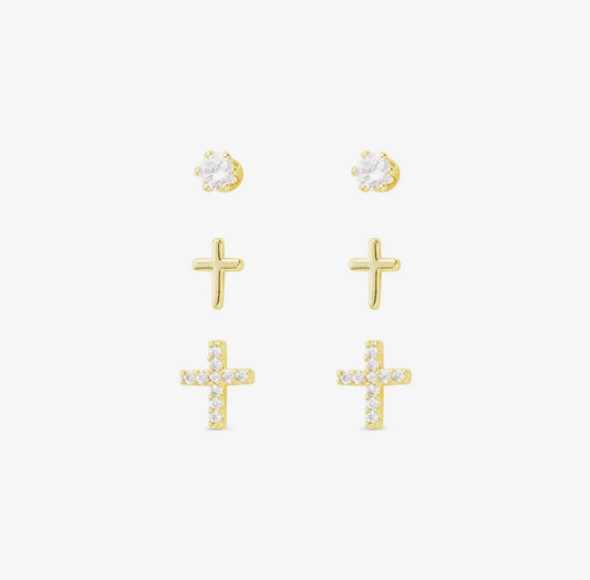 Good CZ Trio Cross With Stud Earrings